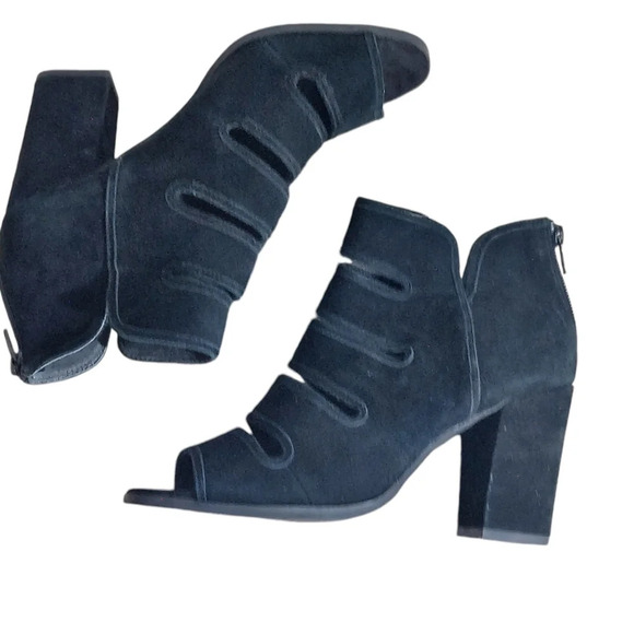 Seychelles‎ Lagoon Black Suede Cutout Ankle Boots Block Heels - Picture 12 of 16